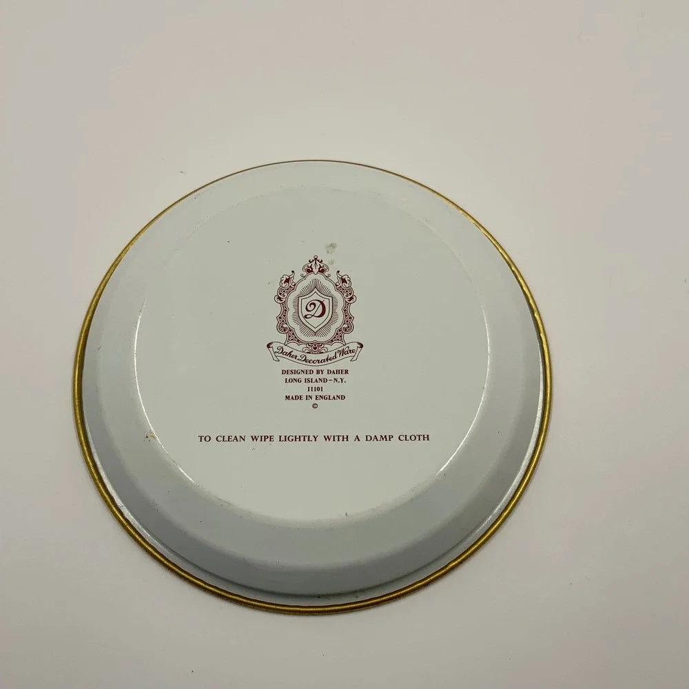 Vintage Daher Decorated Ware Tin Plate Floral Butterfly Gold Rim Made in England